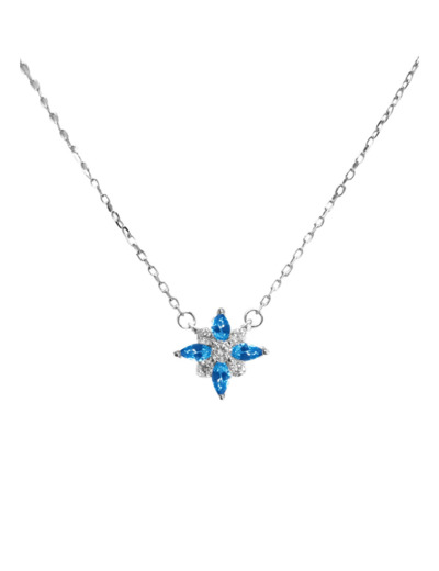 COLLIER EN ARGENT MOTIF FLEUR AVEC PIERRES BLANCHES ET BLEU CLAIR