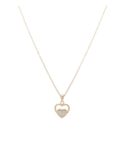 COLLIER EN PLAQUE OR PENDENTIF COEUR AVEC PIERRES