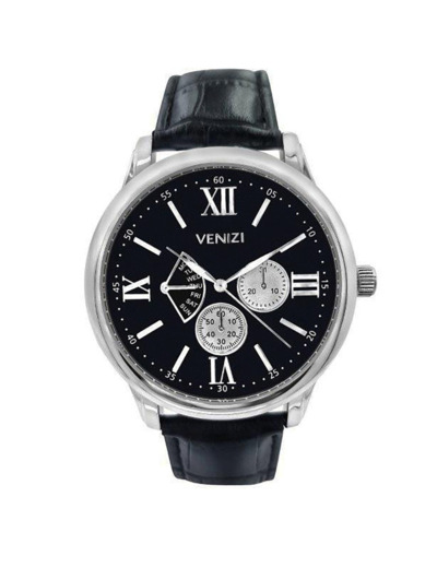 Montre Venizi argentée bracelet cuir noir