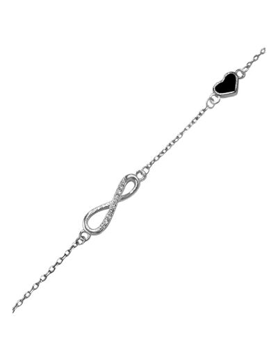 BRACELET EN ARGENT INFINI AVEC PIERRES ET COEUR NOIR