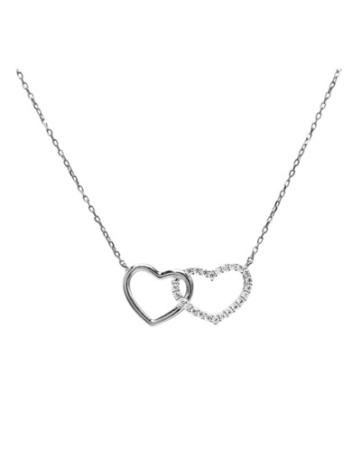 COLLIER EN ARGENT 2 COEURS AVEC PIERRES