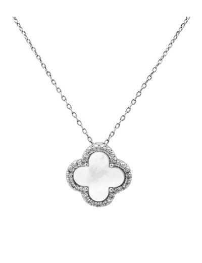 COLLIER EN ARGENT TREFLE AVEC NACRE ET PIERRES