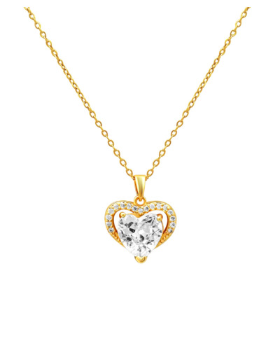 COLLIER EN ACIER DORE AVEC PENDENTIF COEUR ET ZIRCONIUM