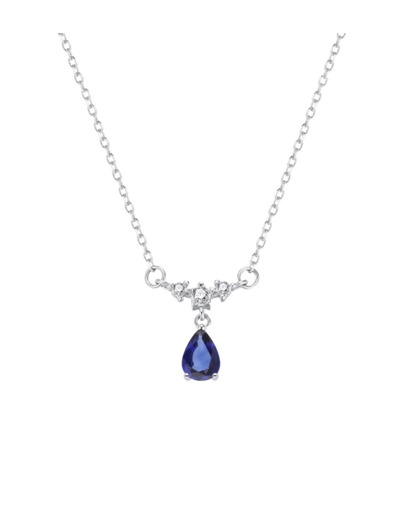 COLLIER EN ARGENT MOTIF FANTAISIE AVEC PIERRE BLEUE PENDANTE