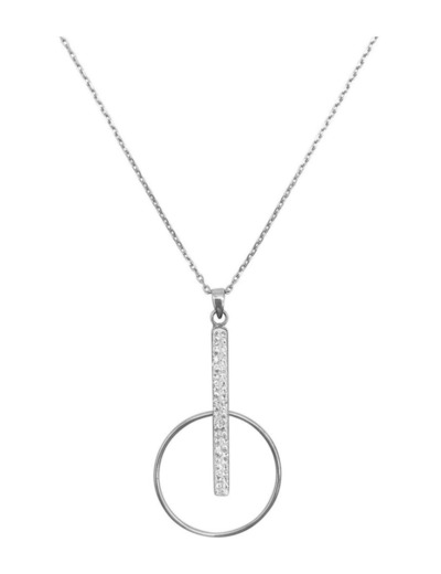 COLLIER EN ARGENT PENDENTIF BARRE AVEC STRASS ET CERCLE