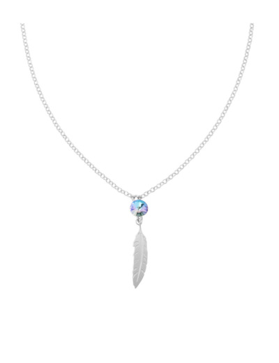 COLLIER EN ARGENT PENDENTIF PLUME ET CRISTAL SWAROVSKI