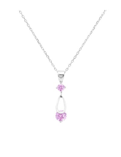 COLLIER EN ARGENT GOUTTE ET SOLITAIRE ROSE CLAIR