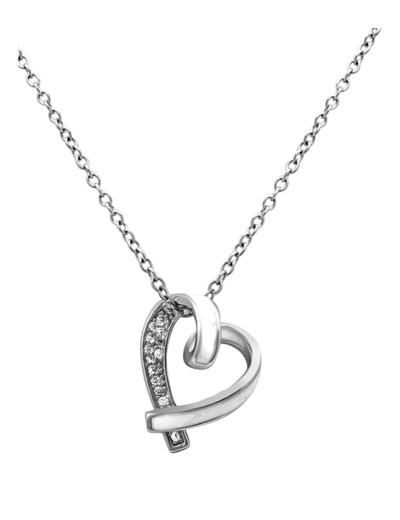 COLLIER EN ACIER PENDENTIF COEUR AVEC EMAIL BLANC ET STRASS