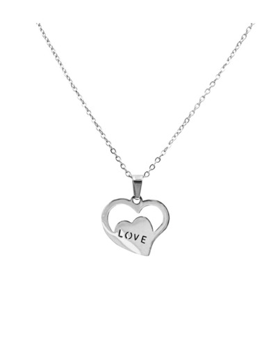 COLLIER EN ACIER PENDENTIF COEUR AVEC LOVE