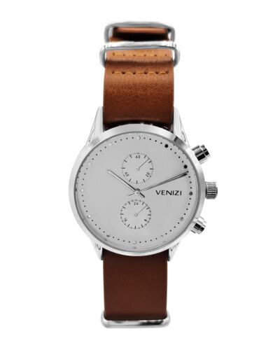 Montre Venizi double bracelet en cuir brun cadran argenté